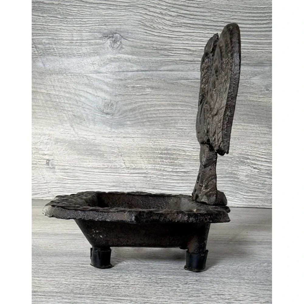 Vintage Rustic Cast Iron Rooster Soap Sponge Dish Farmhouse Chicken